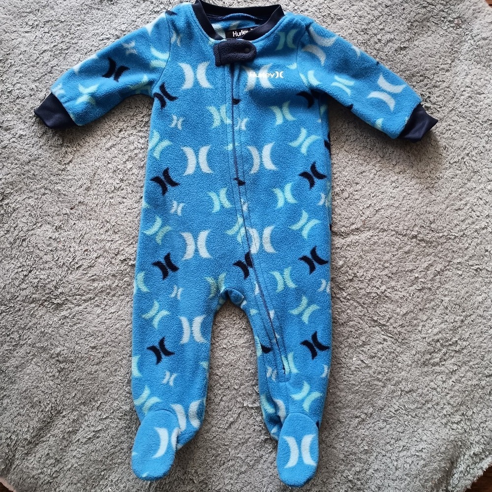 Hurley Blue Fleece Skate Logo‎ Footie Pajamas Sleeper